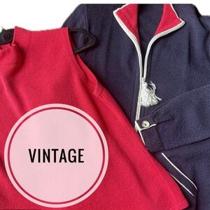 Vintage  knit cardigan with shell. Navy and Red Women's Zip-Front Knit Top